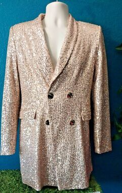 Vintage Judith March Sequin Jacket Blazer Champagne Size Large Womens